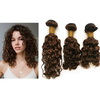 Mila 3 Bundles Colour 4# Mittel Braun Echthaar Tressen Lockig 100% Human Hair Weave Jerry Curl Brazilian Remy Haarverlängerungen und Lace Closure (18"20"22"+14"closure)