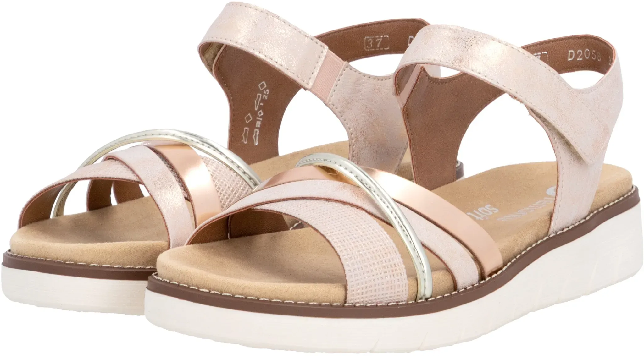 Riemchensandale REMONTE, Damen, Gr. 39, rosa (rosé, roségoldfarben, goldfarben), Lederimitat, metallic, Schuhe Riemchensandale, Keilabsatz, Sommerschuh, Sandalette mit herausnehmbarer Softeinlage
