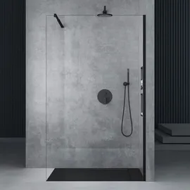 mai & mai Duschwand für Dusche Duschabtrennung 110x200cm Walk-In Schwarz ESG-Sicherheitsglas 10mm NANO Glas BRAM3 Bremen2K