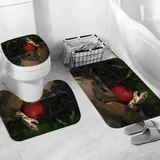 JIFOME Badteppich 3 Stück Weiche saugfähige Badematten,Garten Eden Der Teufel spricht,rutschfeste Badematte Teppiche & Toilettendeckelabdeckung Set Waschbar