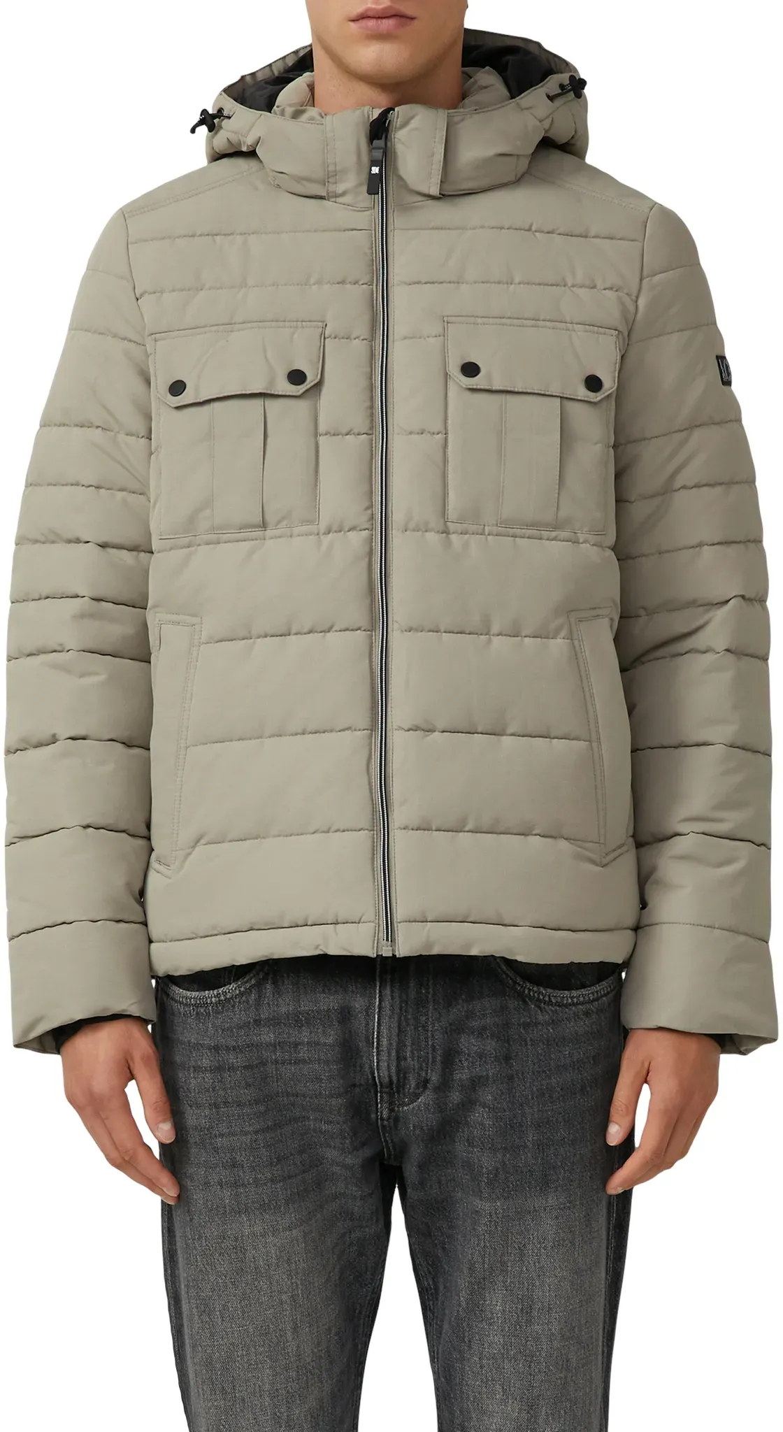 Steppjacke S.OLIVER, Herren, Gr. XL, beige (dk beige), Steppware, Obermaterial: 100% Polyester, unifarben, normal hüftbedeckend, Rundhals, Flachstrickbündchen, Jacken Steppjacke, mit Kapuze und Kordelzug