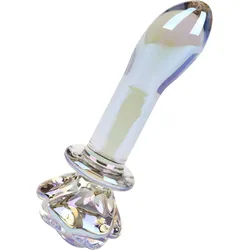 Glas-Analplug mit rosenförmiger Basis, 14,2 cm, transparent,