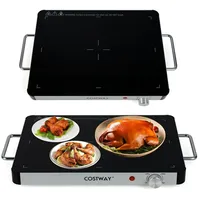 COSTWAY Elektrische Warmhalteplatte, Speisewärmer mit Einstellbarer Temperatur 30°C-120°C & gehärtete Glas, Warmhaltebehälter Buffetwärmer für Partys, Buffets (M, 48 x 32 x 4 cm)