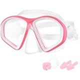 flintronic Taucherbrille Kinder, Anti-Leck Schnorchelmaske, Antibeschlag-Taucherbrille mit Ohrstöpseln & Nasenclip, Anti-UV-Schwimmbrille für Kinder im Alter von 4-12, (1er Pack-Rosa)