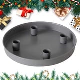 Magnet Kerzentablett, Rund Metall Kerzenhalter Adventskranz Tablett mit 4 Magnetischen Kerzenhaltern, Magnetischen Stabkerzenhalter Kerzenteller für Modern Adventskranz Deko und Tisch Deko (Grau)