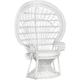 Outdoor/Indoor Pfauensessel aus Rattan weiß mit Sitzkissen Boho Stil Emmanuelle