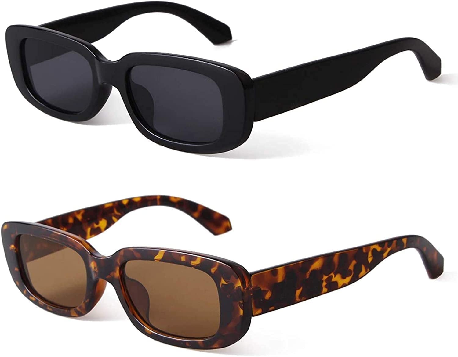 2 Stück Sonnenbrille Damen Vintage, Retro Sonnenbrillen Vintage Rechteckige Sonnenbrille, Sunglasses Woman Man, Quadrat Sonnenbrille für Damen und Männer,Sonnenbrille Herren Verspiegelt UV400-Schutz - 1