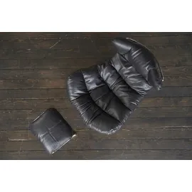 KAWOLA Relaxsessel LORNA Leder 87 x 80 x 87 cm schwarz mit Hocker