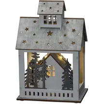 Konstsmide LED Holzsilhouette Haus und Markt 10 warm weiße Dioden