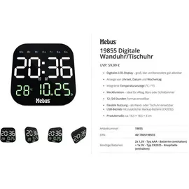 MEBUS Quarz-Wanduhr 19855  schwarz
