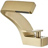 Moderner Wasserfall-Waschtischarmatur für Badezimmer, Einhebel-Mischbatterie, Badezimmer-Wasserhahn, Messing-Wasserhahn, gebürstetes Gold (mit
