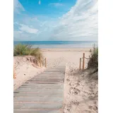 Euroart Wandbild 60 x 80 cm Beach walk IV Holz Blau