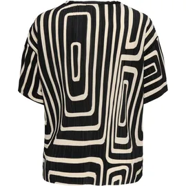 ONLY CARMAKOMA Kurzarmshirt ONLY CARMAKOMA "CARRAVENNA S/S PLISSE AOP TOP JRS NOOS", Damen, Gr. M, schwarz-weiß (schwarz aop:oatmeal graphic), Jersey, Obermaterial: 100% Polyester, bedruckt, regular fit normal, Rundhals, Shirts