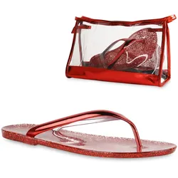 Damen Zehentrenner in Rot Metallic
