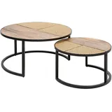 Riess-Ambiente Couchtisch VIENNA LOUNGE - 2er Set 70cm rund Mangoholz massiv Wiener Geflecht Metall schwarz