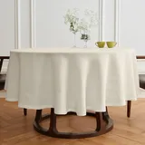 Solino Home Runde Leinen-Tischdecke, 178 cm Durchmesser, 100 % reines Leinen, vorgewaschene Elfenbein-Tischdecke, Sonoma, maschinenwaschbar, runde Tischdecke für drinnen und draußen