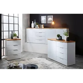 XORA Sideboard, Weiß Hochglanz, Metall, 4 Fächer, 4 Schubladen, 240x43x89 cm, Beimöbel erhältlich, Schlafzimmer, Schlafzimmer Kommoden,