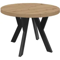Runder Ausziehbarer Tisch für Esszimmer, PERO, Loft-Stil, Skandinavische, Durchmesser: 80 / 130 cm, Farbe: Eiche Artisan / Schwarz