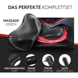 Wellax - Massagekissen mit Wärmefunktion & 360° Drehung - Nackenmassagegerät mit 3 Geschwindigkeiten für Schultern & Rücken - Schwarz