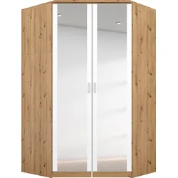 Eckkleiderschrank RAUCH "Bremen", weiß (weiß, eiche artisan), H:199cm T:118cm, Holzwerkstoff, Schränke, mit 8 Einlegeböden