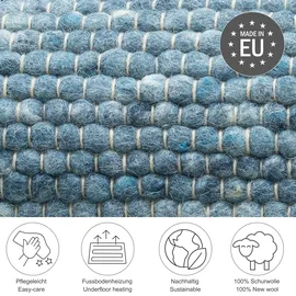 THEKO Handwebteppich Alpen UNI blue 40 H: 1,2