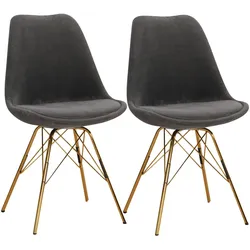KADIMA DESIGN Esszimmerstuhl 2er Set Cara-Stoff Anthrazit Küchenstuhl mit goldenen Beinen, Cord-Schalenstuhl Skandinavisches Design, Polsterstuhl mit Stoffbezug,