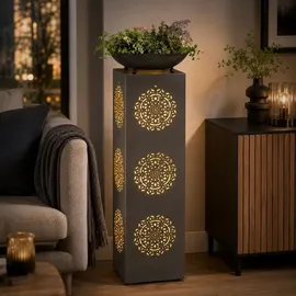 EasyMaxx LED-Dekosäule Metall 87 cm inkl. Pflanzschale Grau