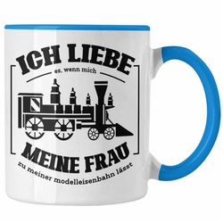 Trendation Tasse Lustige Modelleisenbahn Tasse Geschenk für Eisenbahner blau