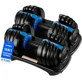 24 kg einstellbares Hantelset mit einer Hand|Gewichtseinstellung|Für Zuhause, Fitnessstudio||Für Krafttraining mit Sicherheitsverriegelung ﻿ ﻿,1:Blau