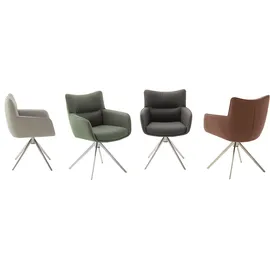 MCA Furniture MCA LIMONE 2 4 Fuß Stuhl mit Armlehnen Edelstahl/Leder 360° drehbar Remona - creme , Maße (cm): B: 61 H: 88 T: 62