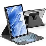 INFILAND für Samsung Galaxy Tab S9 FE/S9 Hülle mit Tastatur [Hochpräzises Touchpad], 360° Drehbar, Abnehmbarer Deutsches Beleuchtete Bluetooth Samsung Galaxy Tab S9 FE Tastatur, Schwarz