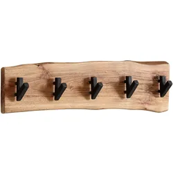 Kadima Design Wandgarderobe, Akazien-Massivholz & Metall, Naturkante. 60x9x17 cm