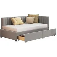 Flieks Polsterbett, Samt Daybett Tagesbett Schlafsofa 90x200cm mit 2 Schubladen grau 97 cm x 205 cm x 68 cm
