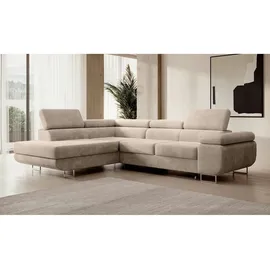 Selsey Ecksofa mit Schlaffunktion, Bettkasten, Ottomane links, Cordbezug Dunkelbeige - Maße (cm): B: 275 H: 90