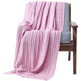 Homescapes Baumwolldecke mit Zopfmuster, rosa, 130 x 170 cm