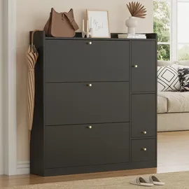 stilvora Schuhschrank 119 x 122 x 24 cm mit Sitzbank / schwarz