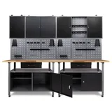 Ondis24 Werkstatteinrichtung Klaus, 7-teilig, Metall, TÜV geprüft, 3 Werkstattschränke, Lochwand, Hakensortiment (Arbeitshöhe 85 cm, Schwarz)