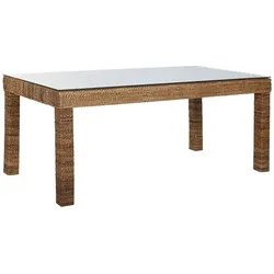 Esstisch Home ESPRIT natürlich Verre trempé Faser Teakholz 180 x 90 x 77 cm