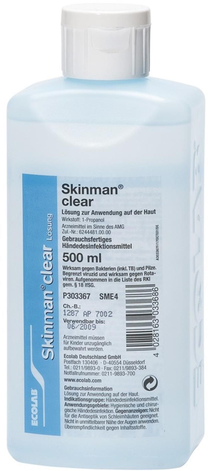 Ecolab Skinman® clear Händedesinfektion 500 ml Euroflasche Lösung