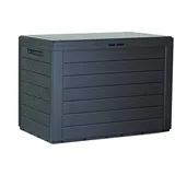 Prosperplast Woodebox Gartenbox Kissenbox Gartentruhe Verschließbar (190 Liter, Anthrazit)