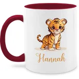 Tasse Tassen 325ml - Tiger mit Namen - Zootiere Tiermotiv - 325 ml - Bordeauxrot - personalisieren tiger, tigermotiv name personalisierte geschenke motiv und