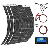 Aysolar 300W 12V Flexibles Solarpanel Kit 3 * 100W 18V Monokristalline Solarmodul Flexibel mit 30A Laderegler für Wohnwagen,Wohnmobil, Boot, Kabine, Auto, Anhänger, Batterie