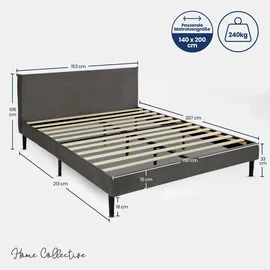 home collective Polsterbett 140x200 und 160x200 cm mit Lattenrost und weichem Bezug, Bettgestell 140x200 cm, Grau, Samtbezug - Grau