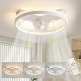 YUEEU Deckenleuchte mit Ventilator, 50CM Leise Deckenventilator mit Beleuchtung, Weiß LED Dimmbar Deckenleuchte mit Fernbedienung Ventilator Lampe Esszimmerlamp Deckenventilator mit Licht...