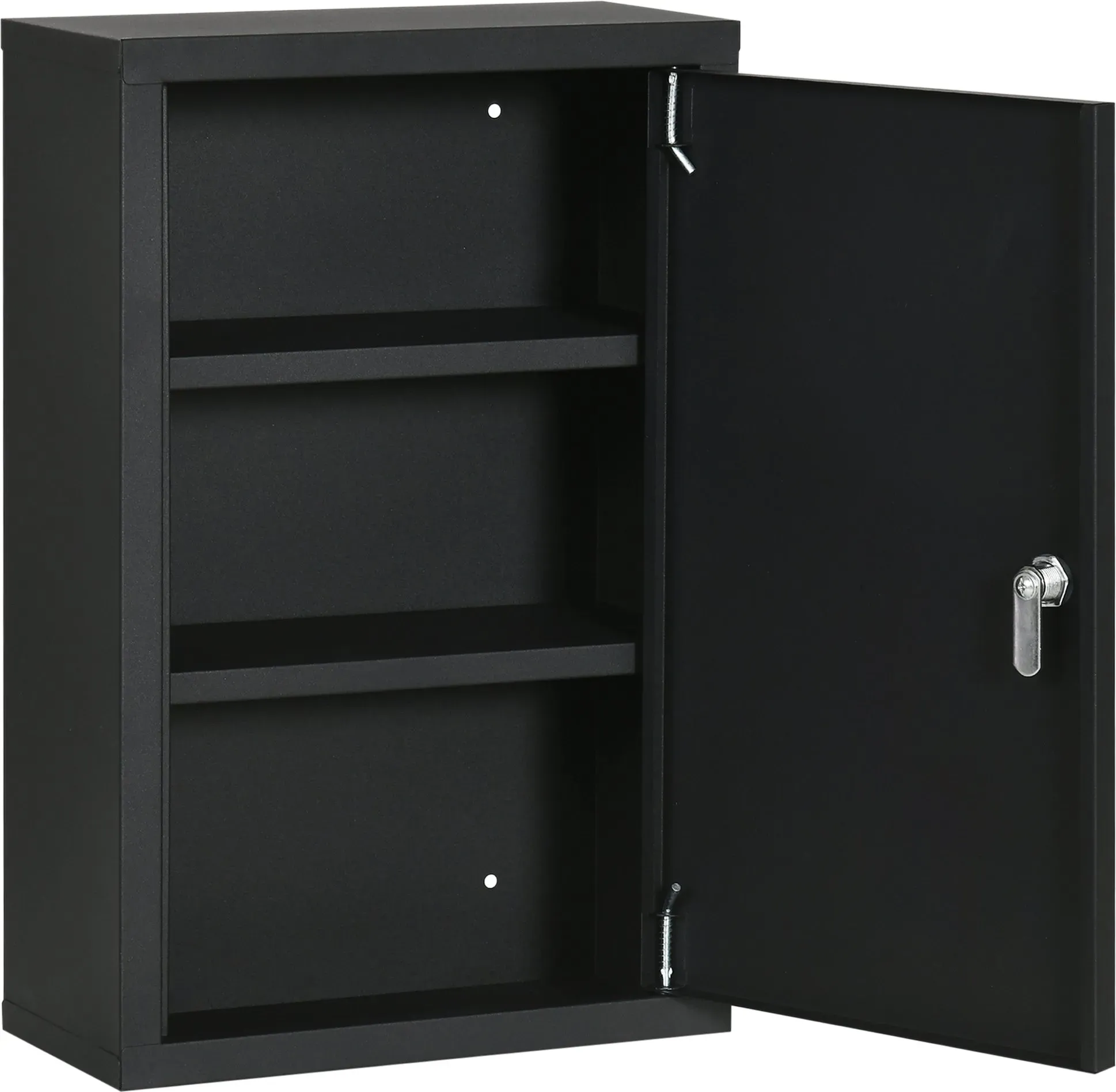 kleankin Medizinschrank an der Wand mit 2 Regalen und 2 Sicherheitsschlüsseln, Medikamententür aus Stahl, 30x14x46 cm, Schwarz   Aosom