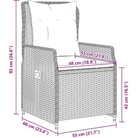 vidaXL 7-tlg. Garten-Essgruppe mit Kissen Braun Poly Rattan