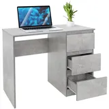ML-Design Schreibtisch mit 3 Schubladen 90x76x50cm Grau Arbeitstisch Beton-Optik