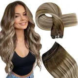Hetto Tressen Echthaar Extensions Balayage Blond Tressen Haarverlangerung Echthaar Dunkelbraun Ombre Aschbraun und Mittelblond Echthaar Tressen #3/8/22 80g 35cm
