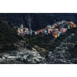Fototapete PAPERMOON "Photo-Art PIET FLOUR, DORF-IN DEN FELSEN-", bunt, B:4,50m L:2,80m, Vlies, Tapeten