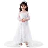 Lito Angels Eiskönigin Prinzessin Elsa Pailletten Weiß Kostüm Kleid mit Schleppe für Kinder Mädchen Verkleidung Langarm Größe 7-8 Jahre 128